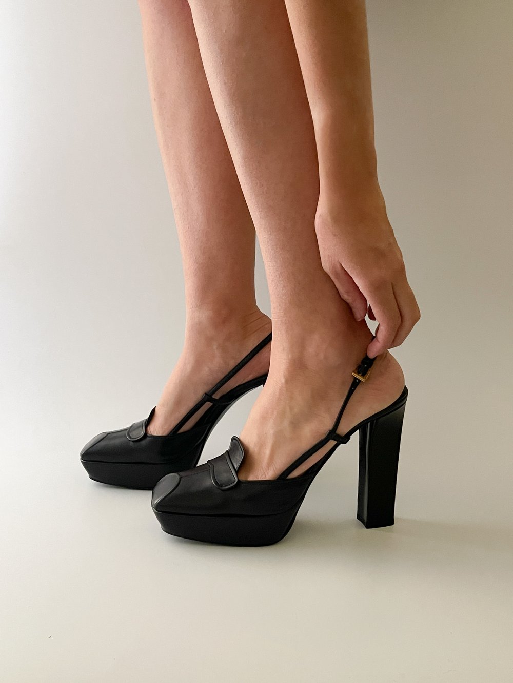 Prada Vintage Black Slingback Mary Jane Platform Heels (IT 38 / US 7.5) —  sororité.